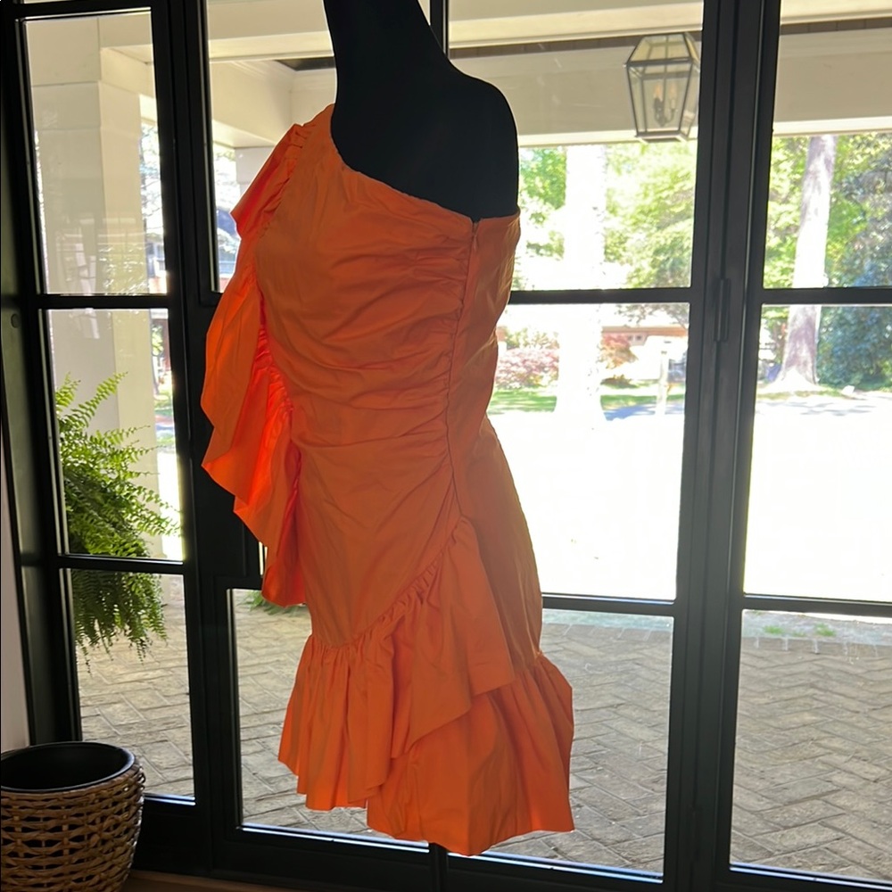 Orange One-Shoulder Ruffle Dress - Picture 4 of 8